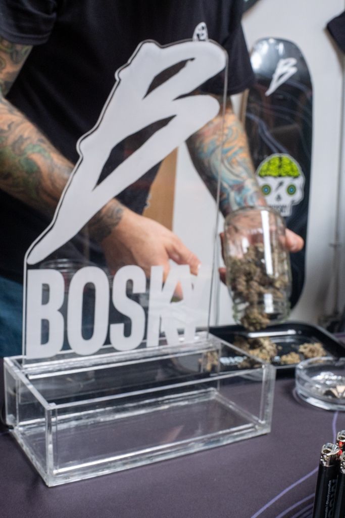 Bosky Genetics booth with the B logo