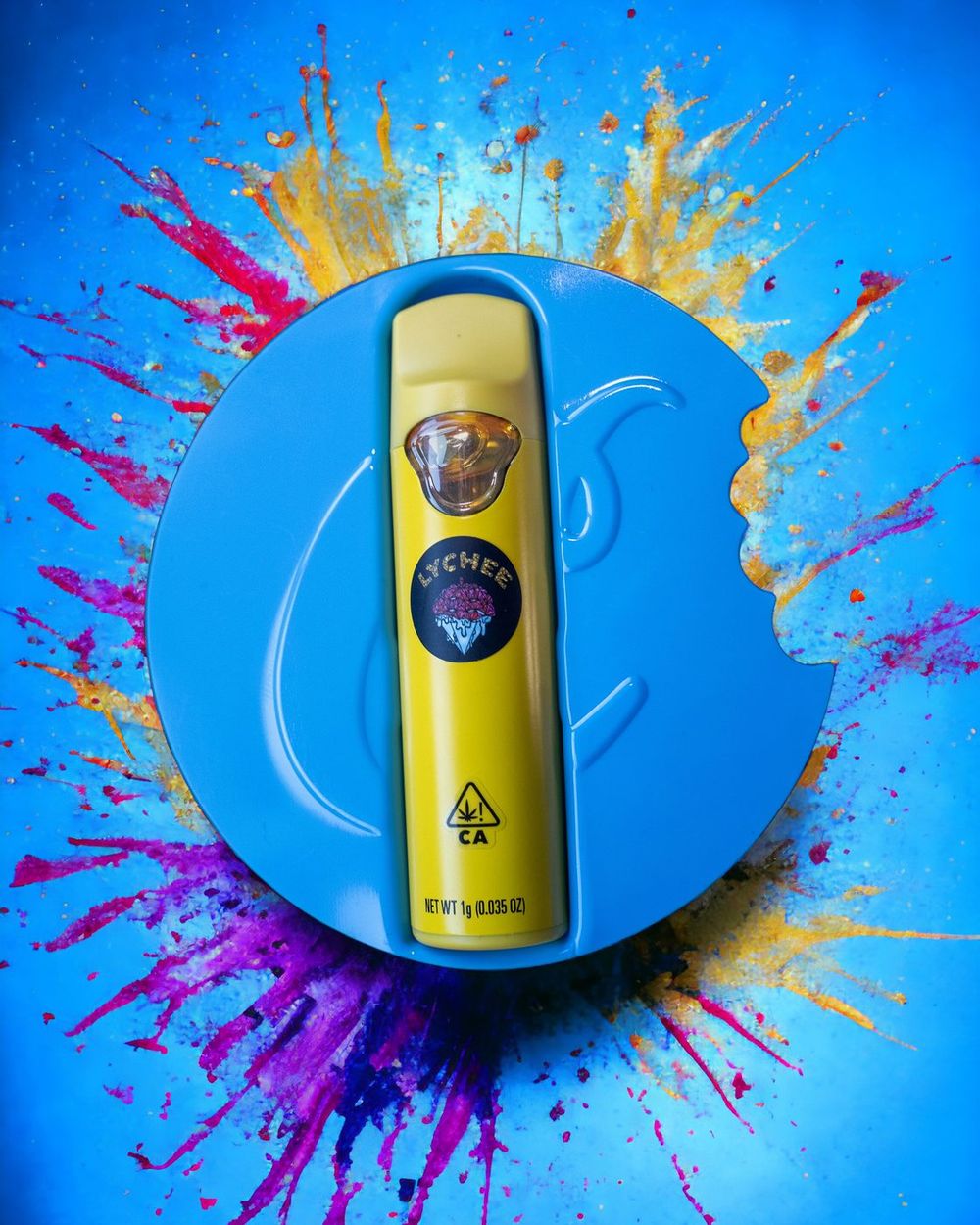 Vape product on a blue paint splash